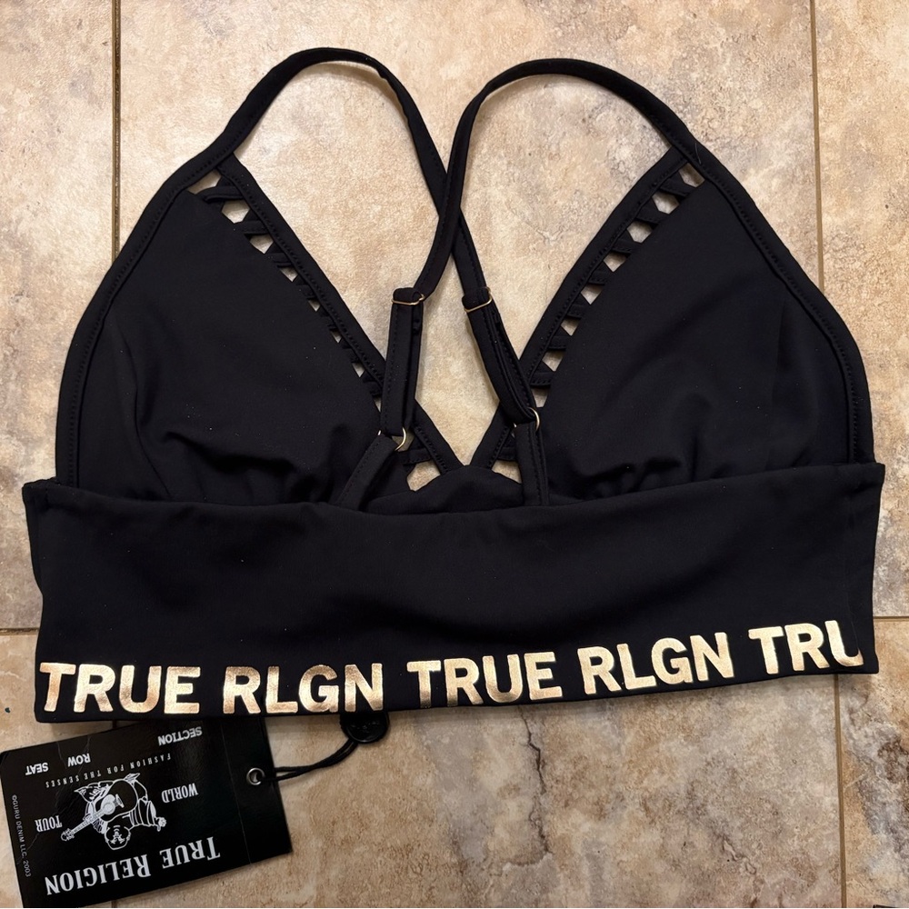 NWT True Religion Black Crossed Bralette Women’s Medium - Picture 7 of 9